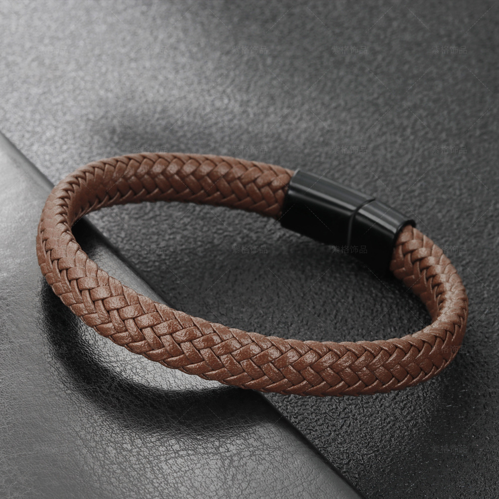 1 Piece Simple Casual Style Woven Shape Leather Men's Bracelet 